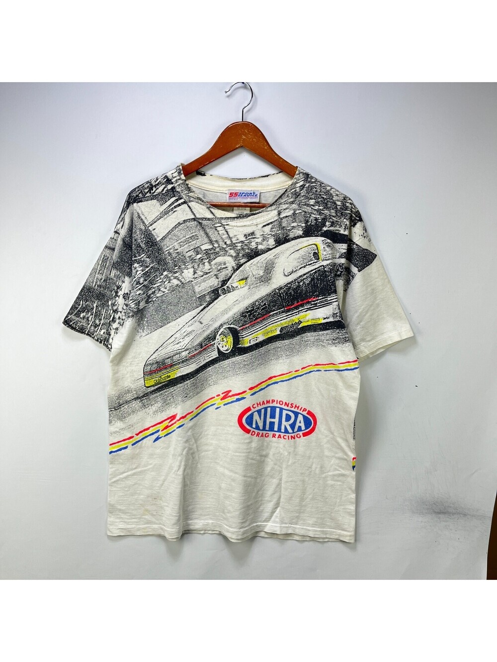 Vintage 90s NHRA Drag Racing AOP NASCAR T Shirt XL